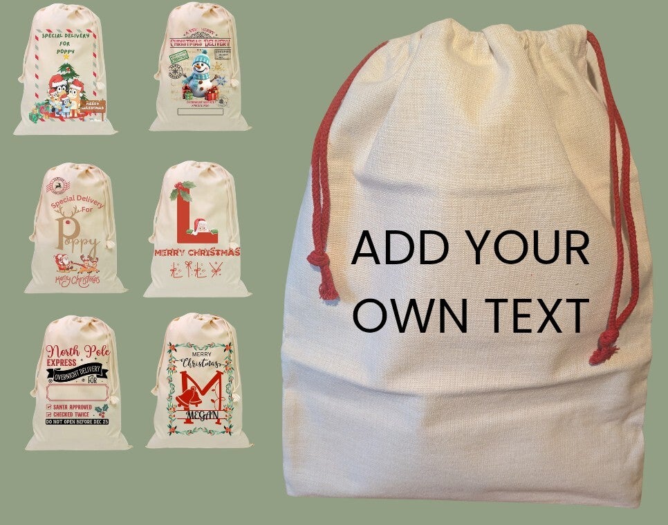 Personalised Large Linen texture Christmas sack 65cm x 50cm