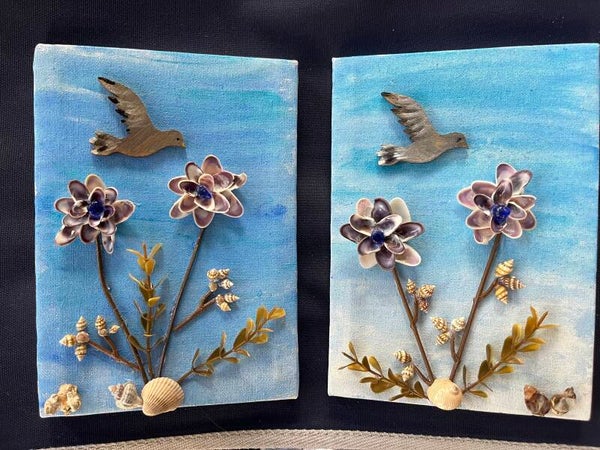 Canvas seashell flowers