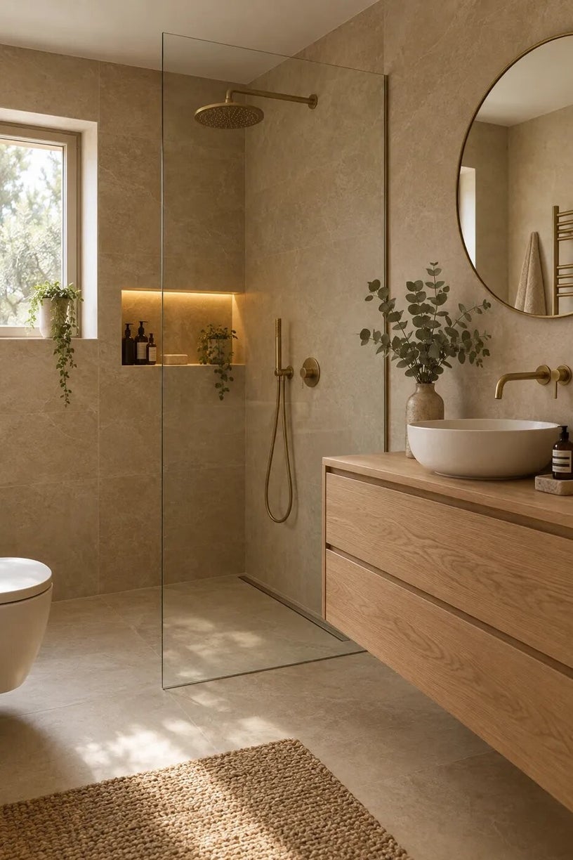 Bagno moderno con piastrelle e arredobagno nello showroom ESA di Rocca Priora