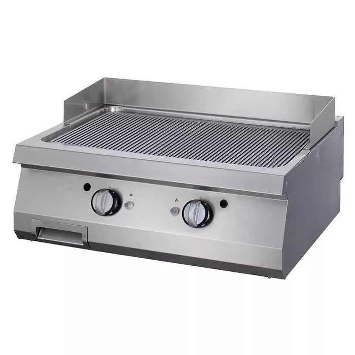 Plancha Gastro Rainurée Chrome Double Gaz