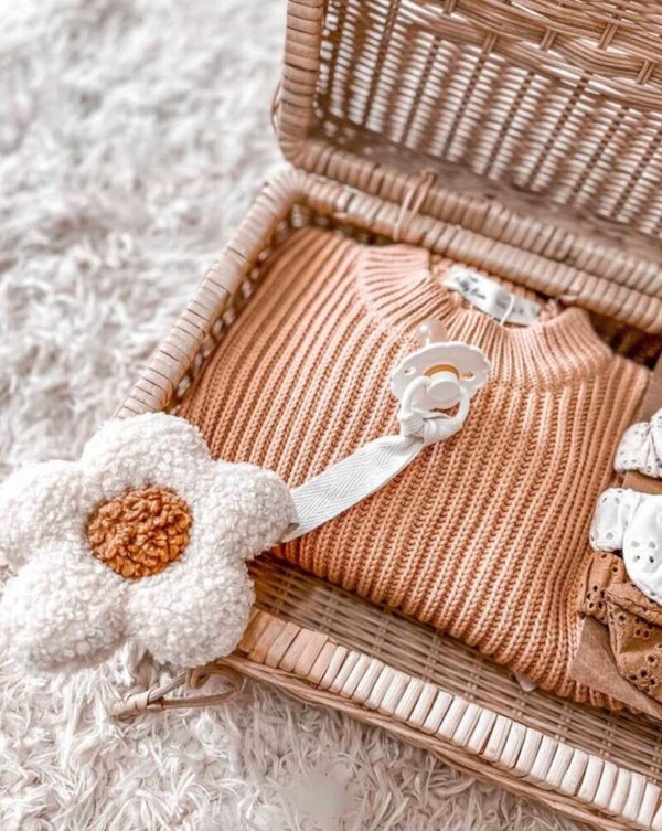 Schnullertuch Daisy, 100% Baumwoll-Teddystoff in Creme/Braun