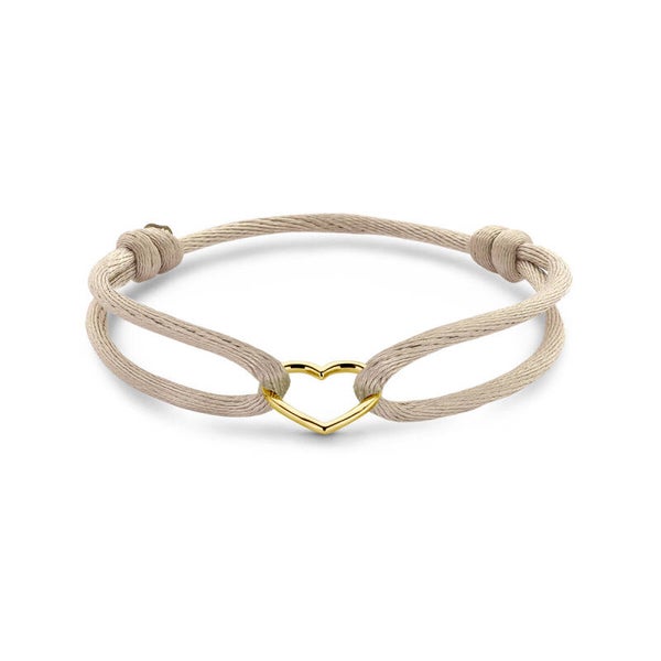 armband satijn beige hart 13 - 26 cm 14k