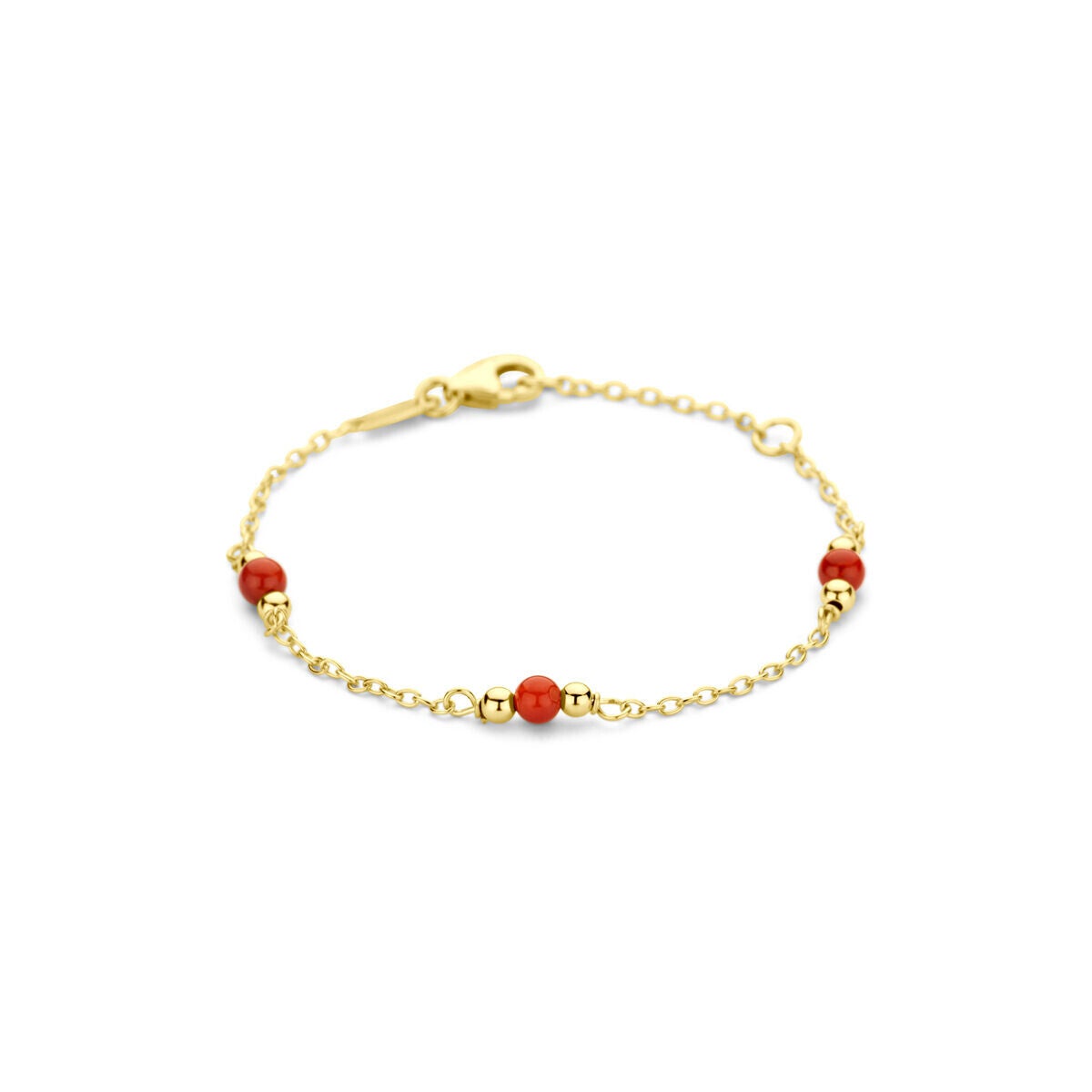 armband bolletjes synth. koraal 11 - 13 cm 14k goud