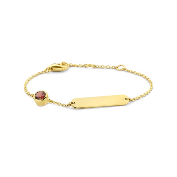 graveerarmband plaat 4,0 mm met geboortesteen 14k goud