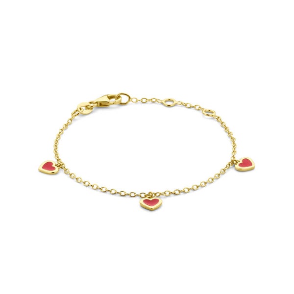 armband hartjes rood emaille 11 - 12 cm 14k goud