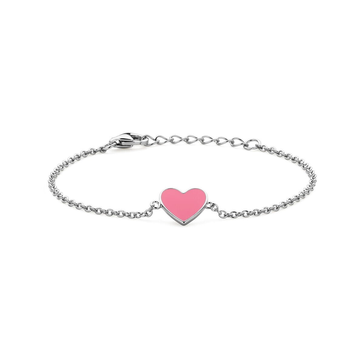 armband hart roze emaille 13 + 2 cm Zilver