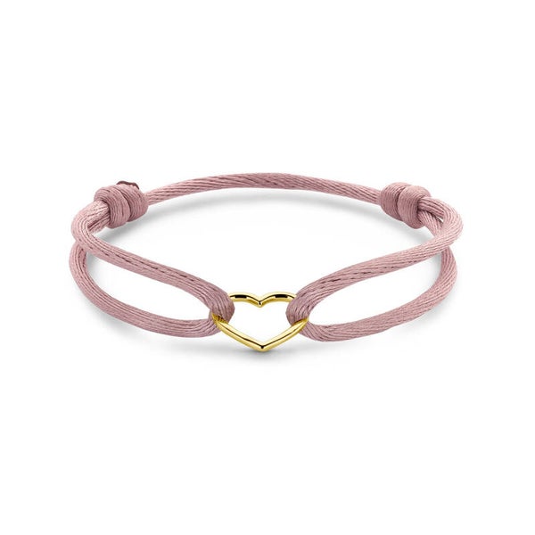 armband satijn zacht roze hart 13 - 26 cm 14k