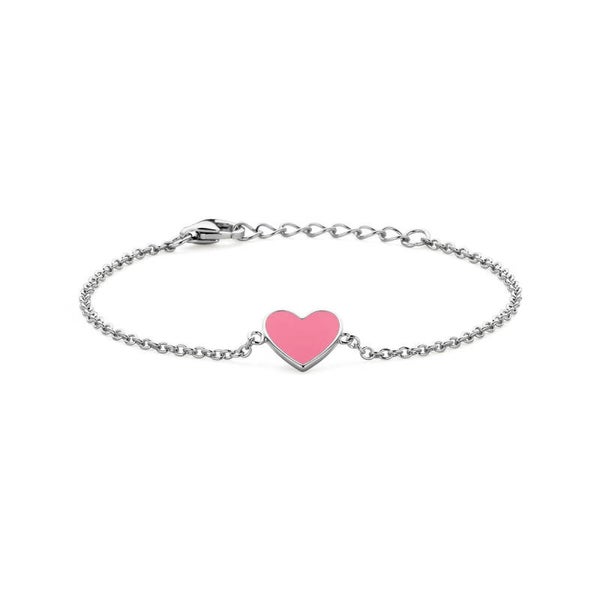 armband hart roze emaille 13 + 2 cm Zilver