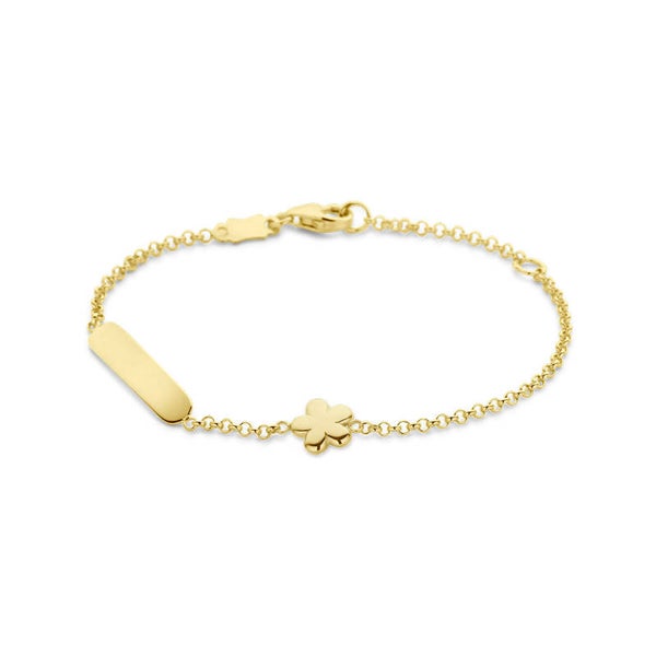 graveerarmband bloem plaat 3,5 mm 14k goud