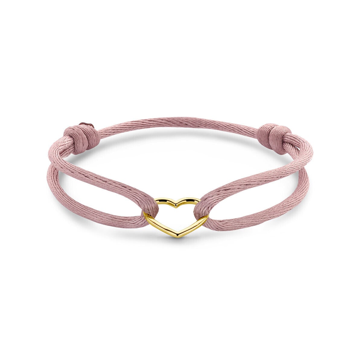 armband satijn zacht roze hart 13 - 26 cm 14k