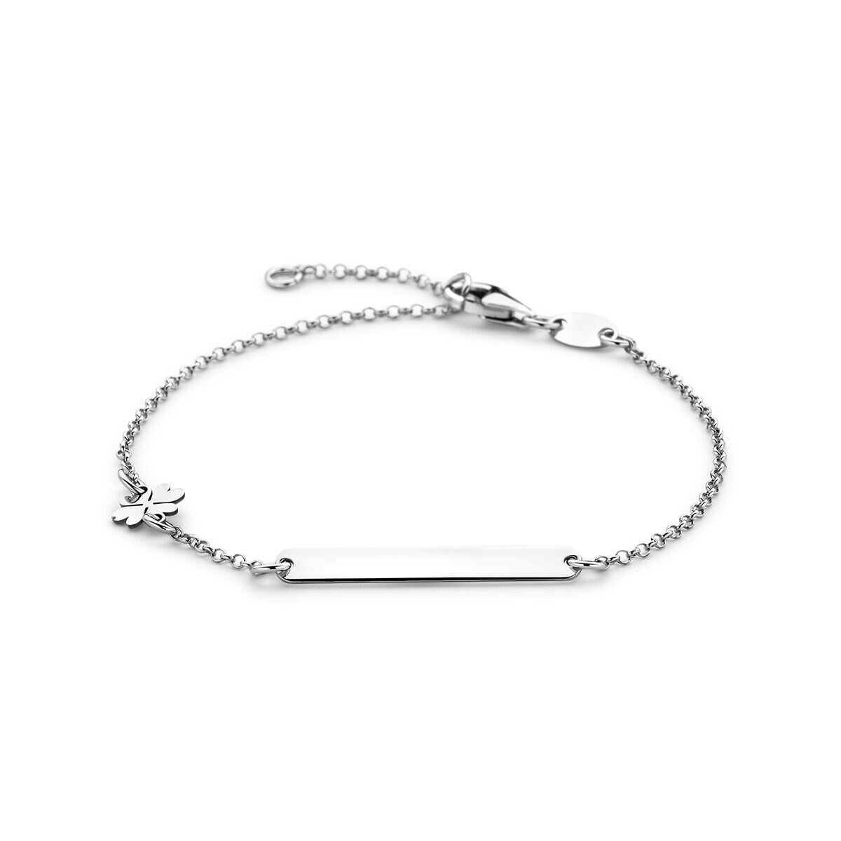 graveerarmband klavertje en plaat 3,5 mm 14 - 16 cm zilver