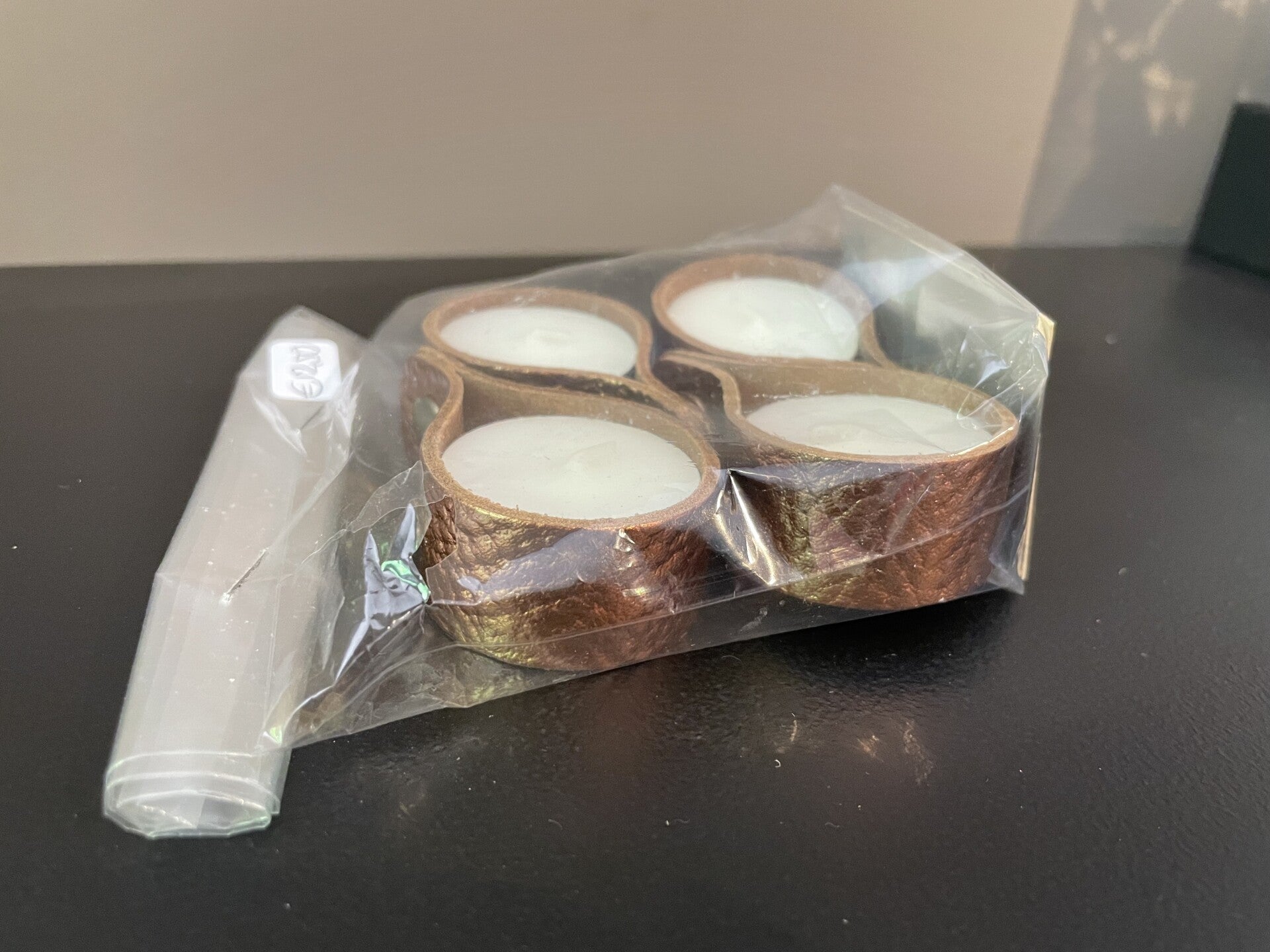 Leren theelicht koper