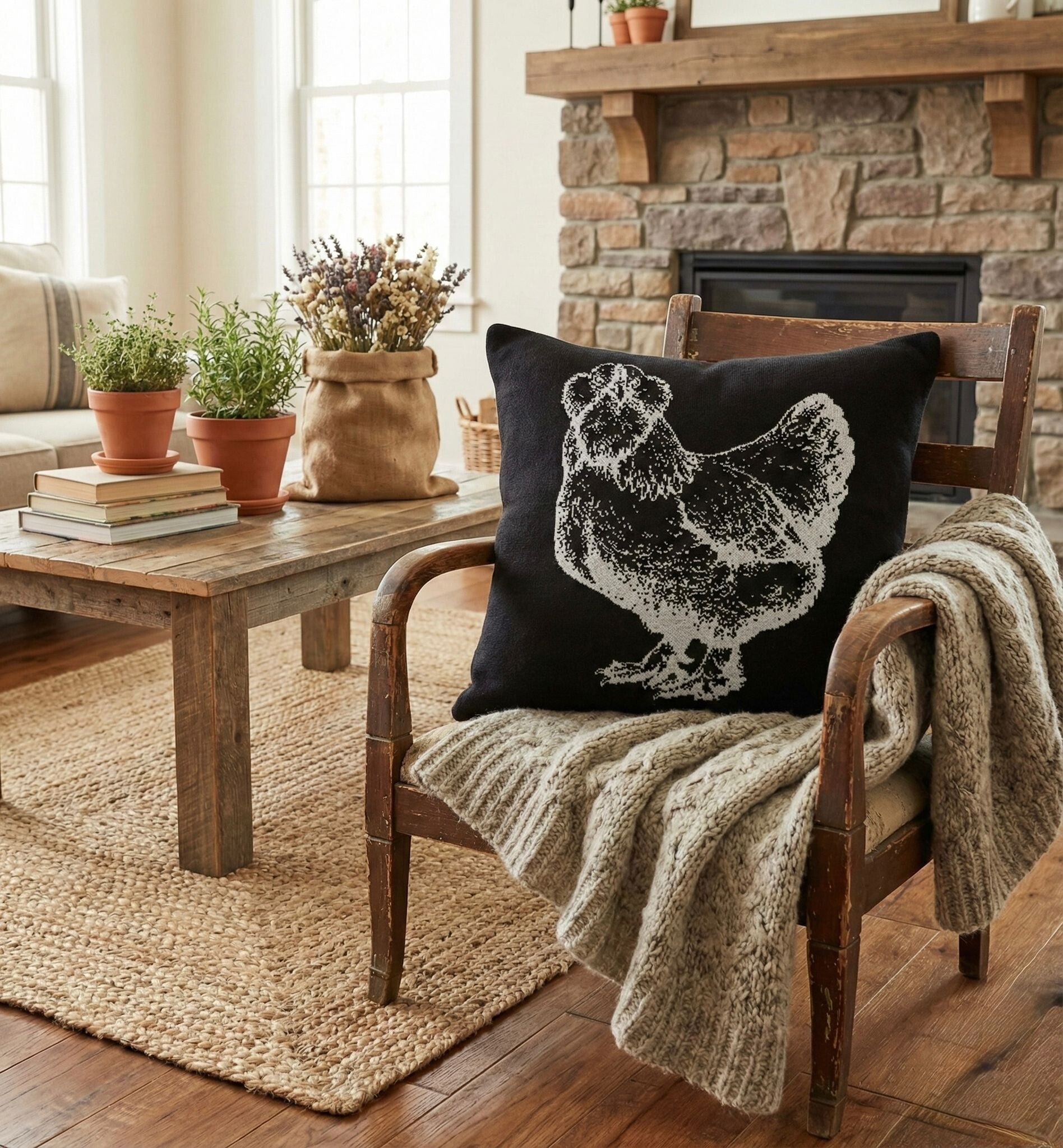 Salmon Faverolle Knitted Pillowcase