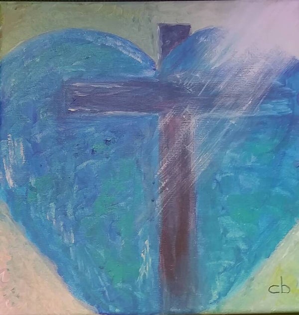 Schilderij hart/kruis