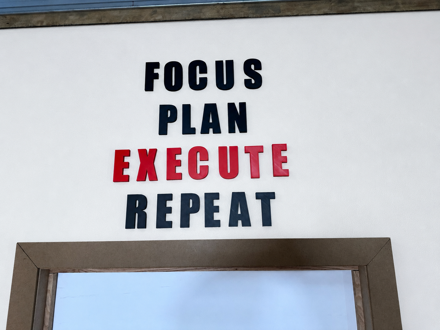 Focus. Plan. Execute. Repeat. – 3D Muurtekst