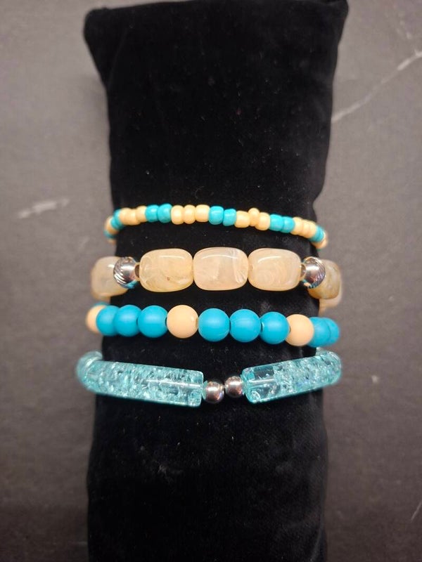 Set blauw/beige 4 stuks