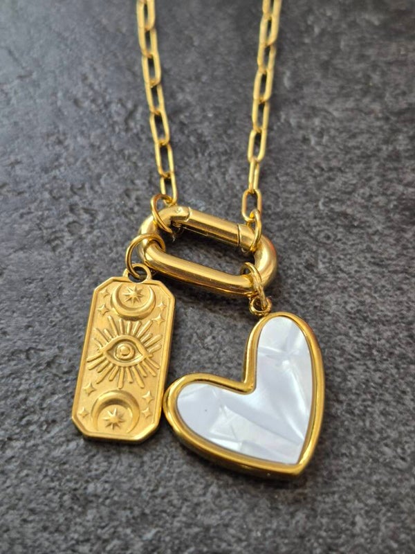 Ketting groot hart en rechthoekige bedel