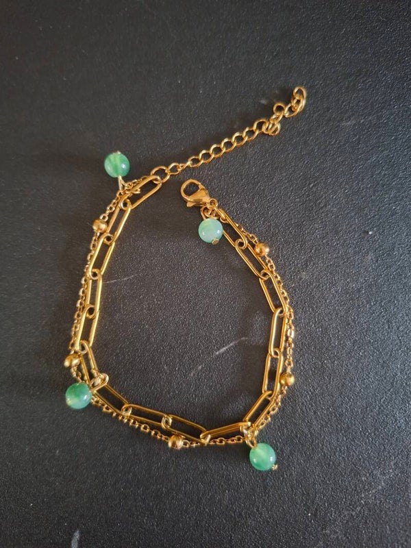 Dubbele armband met groene bedels