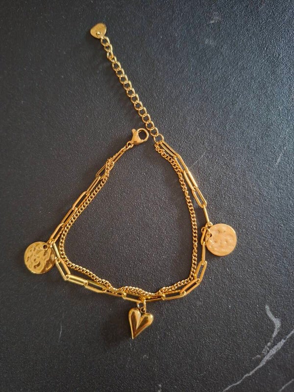 Dubbele Armband met gouden bedels