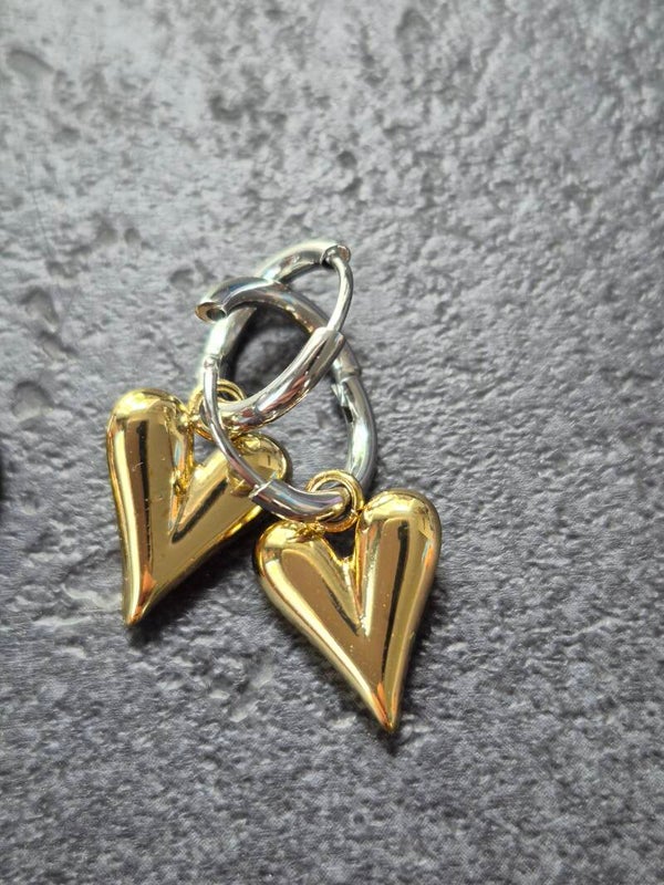 Oorbel goud/zilver hart
