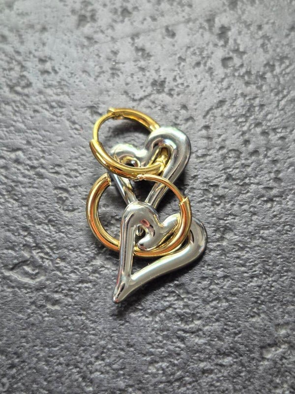 Oorbel goud/zilver open hart