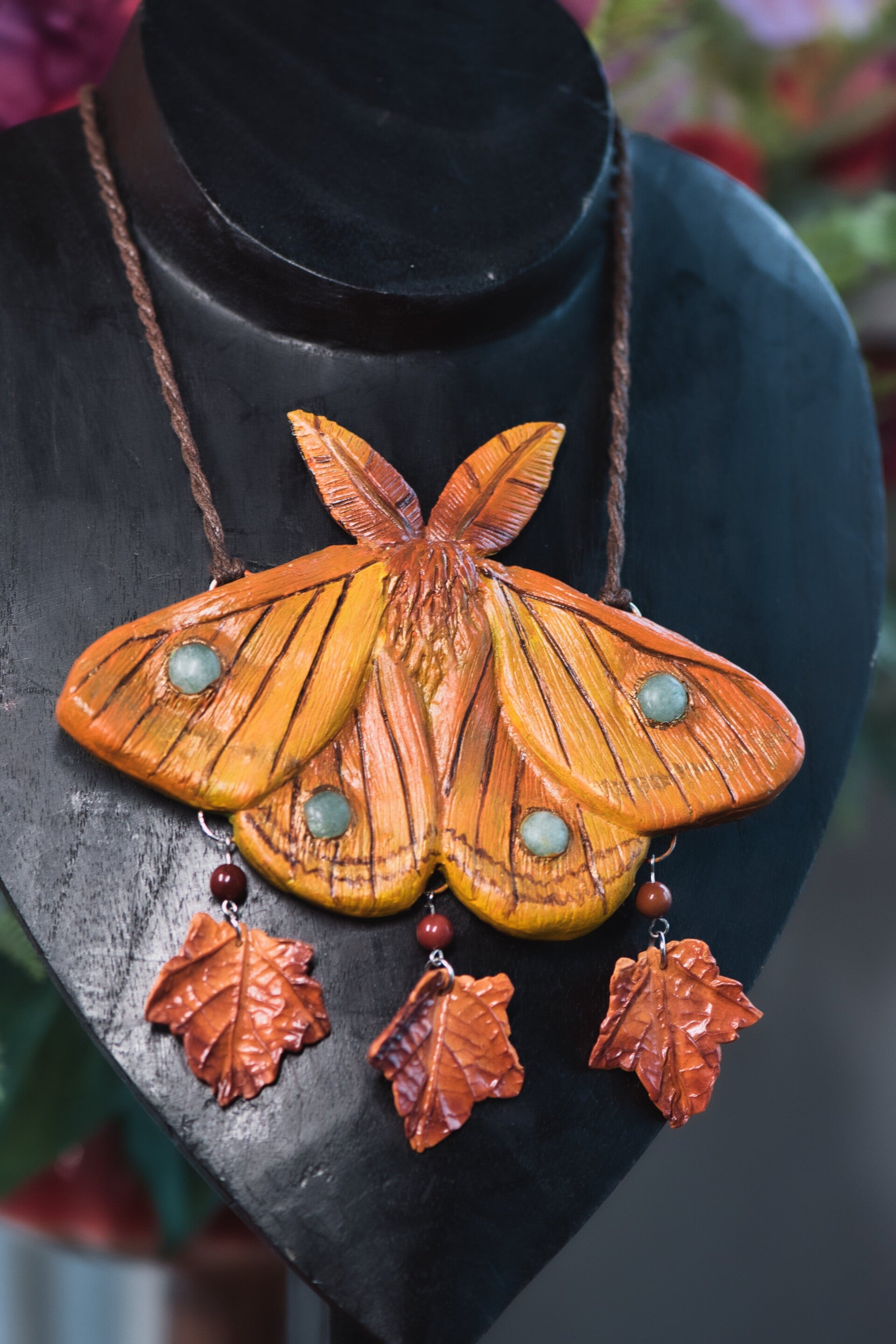Orange Moth statement necklace