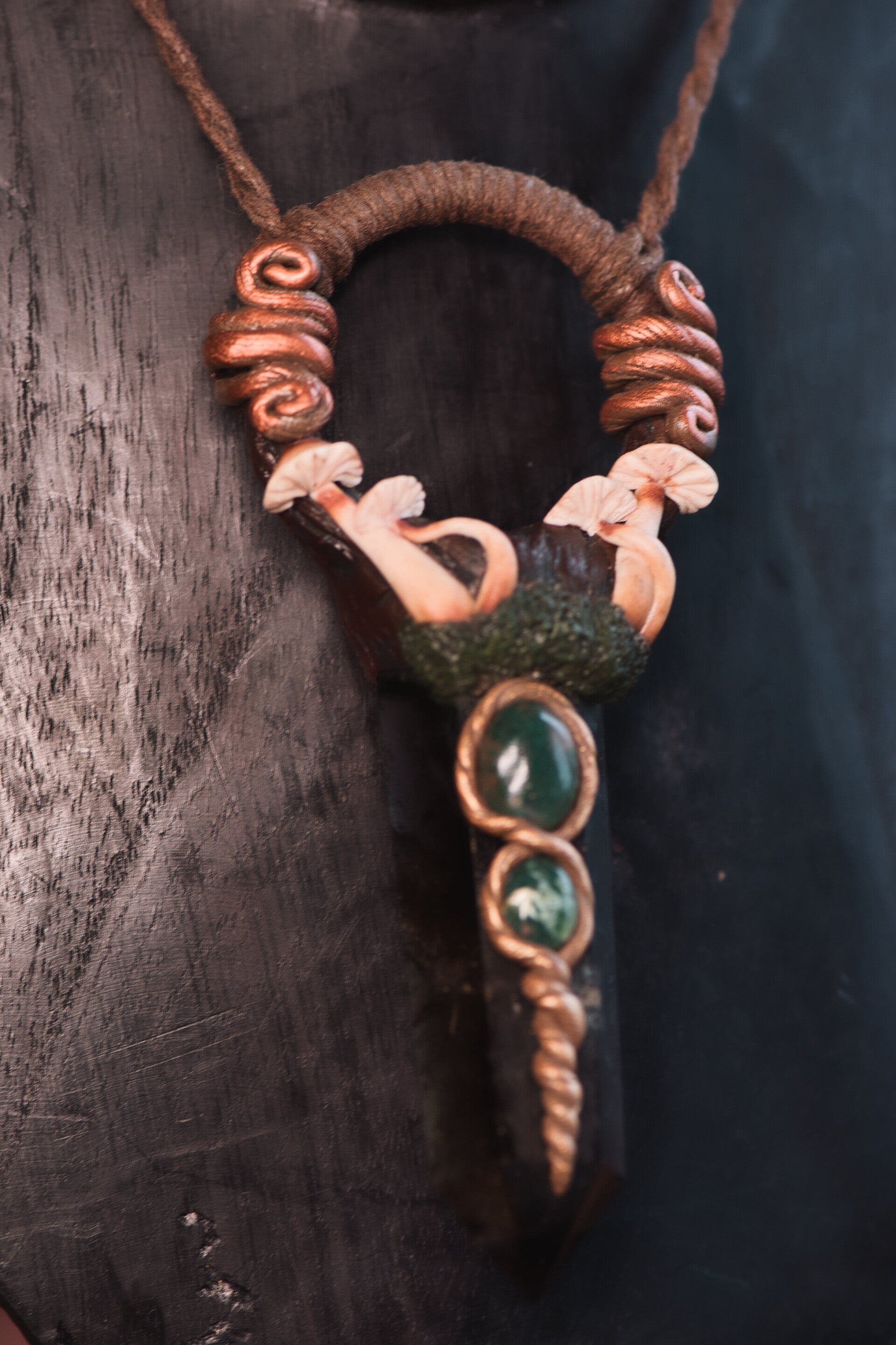 Mushroom Tower Talisman (Smokey Quartz and Mossagate)