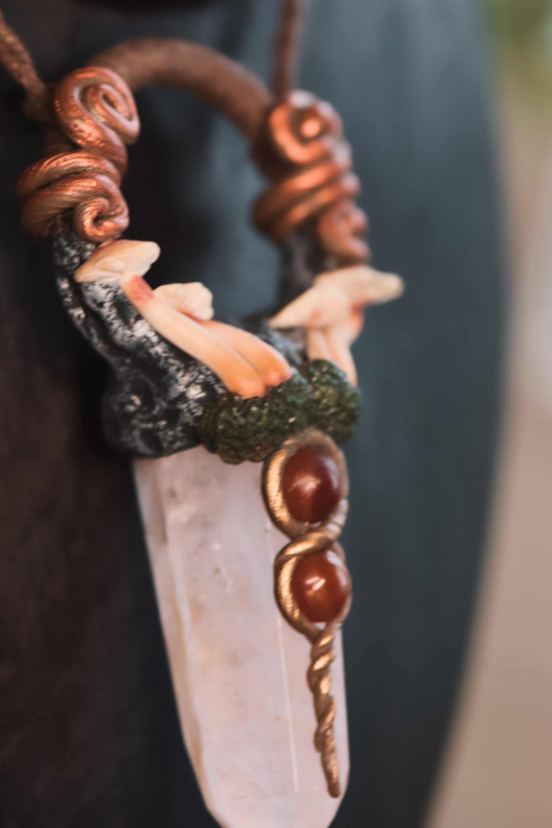 Mushroom Tower Talisman (Rosequartz and Carnelian)