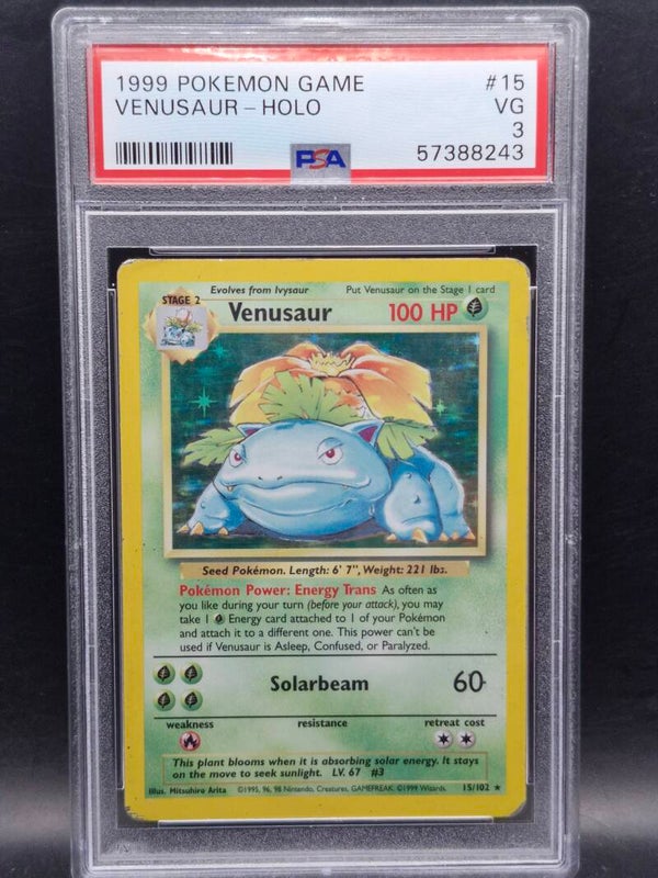 Venusaur 1999 base set holo #15 PSA 3