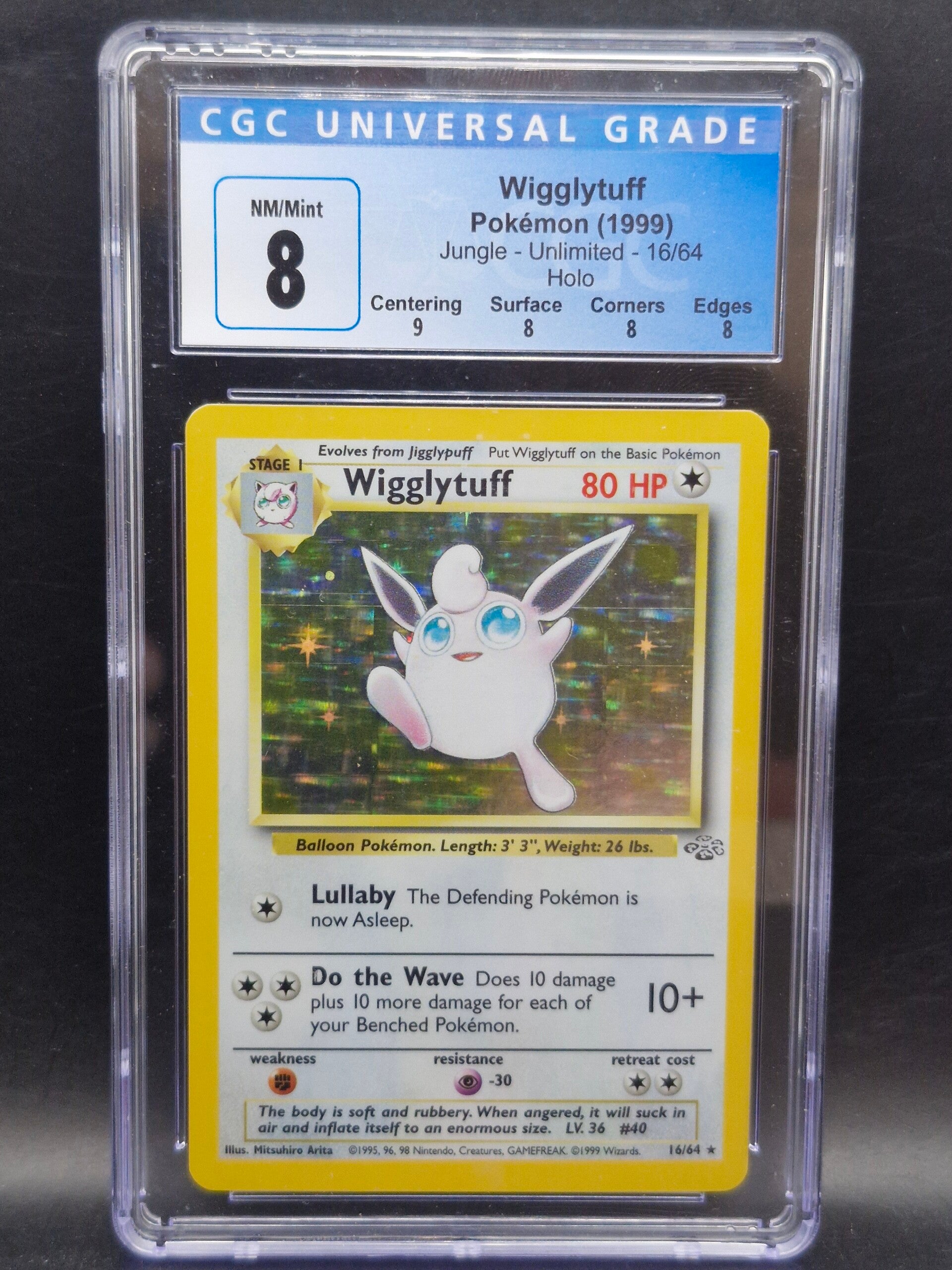 wigglytuff 1999 jungle unlimited holo #16 CGC 8