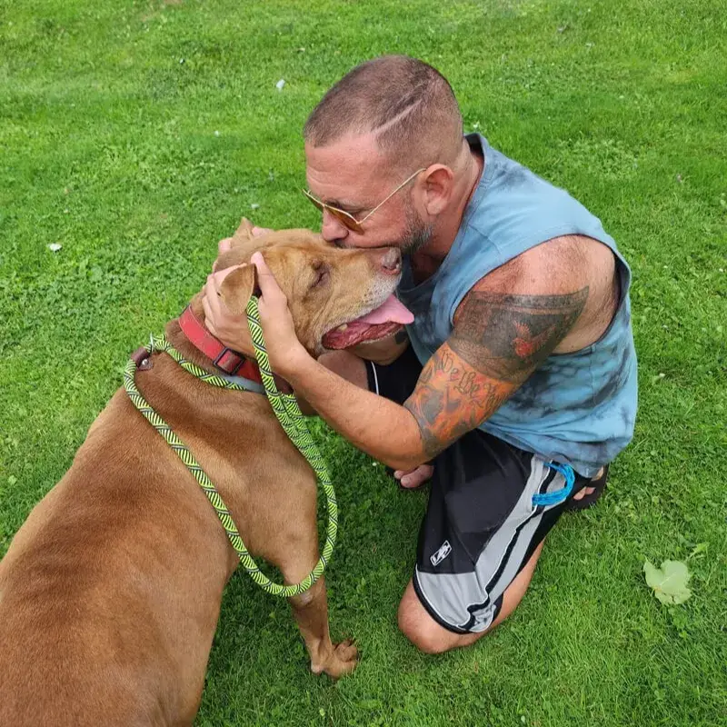 AAO founder Matt Albert kissing one of the dogs in his care.