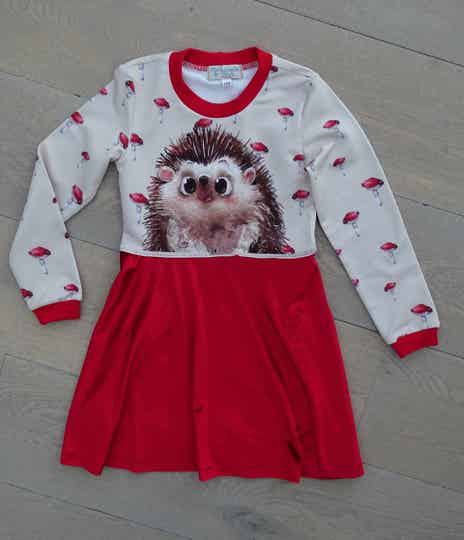 Jurkje sweaterstof grote egel/rood