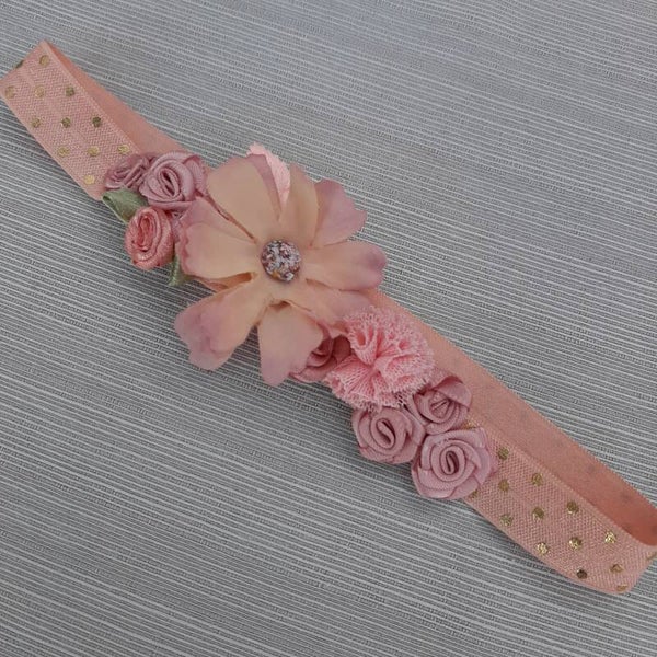 haarbandje oud roze bloemetjes