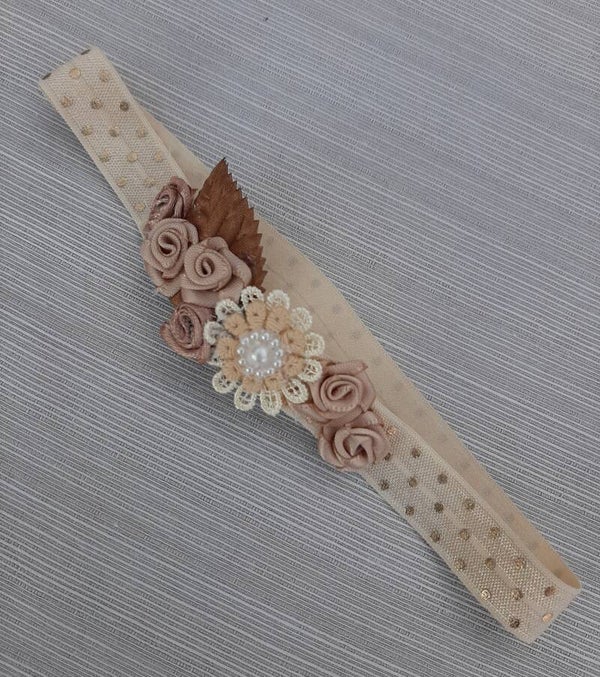 haarbandje beige bruin bloemetjes