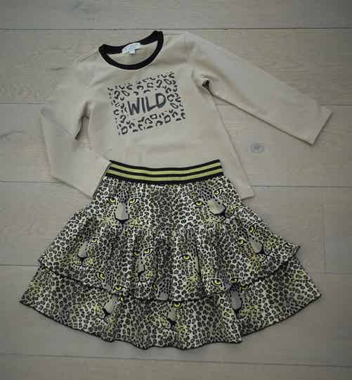 set: rok + longsleeve, Leopard oog beige/beige