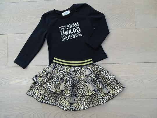 set: rok + longsleeve, Leopard oog beige/zwart