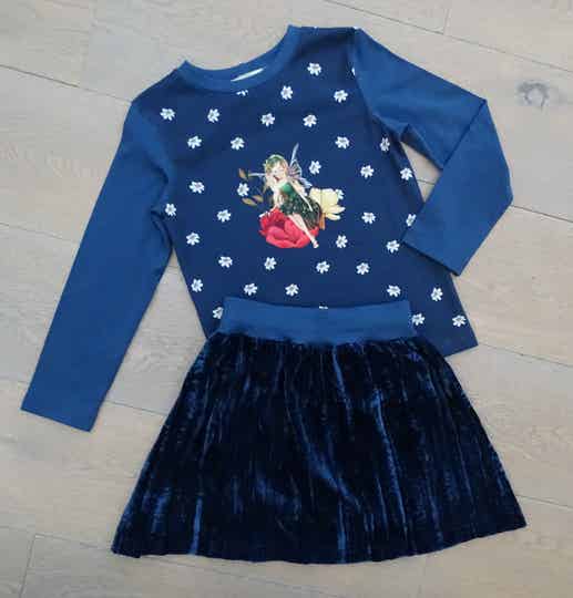 set: rok kreukfluweel + longsleeve elfje op bloem