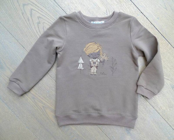 sweater uni taupe borduur boy