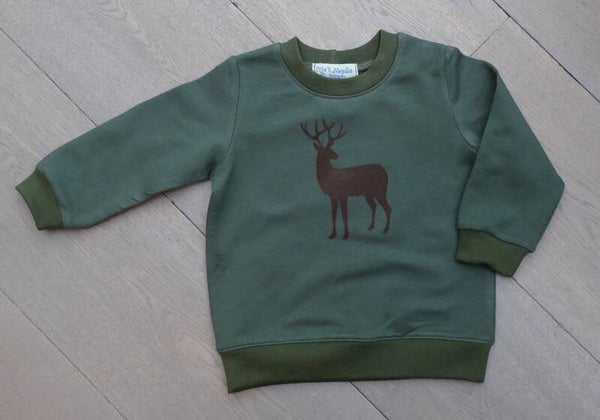 sweater uni kakigroen bedrukking hert