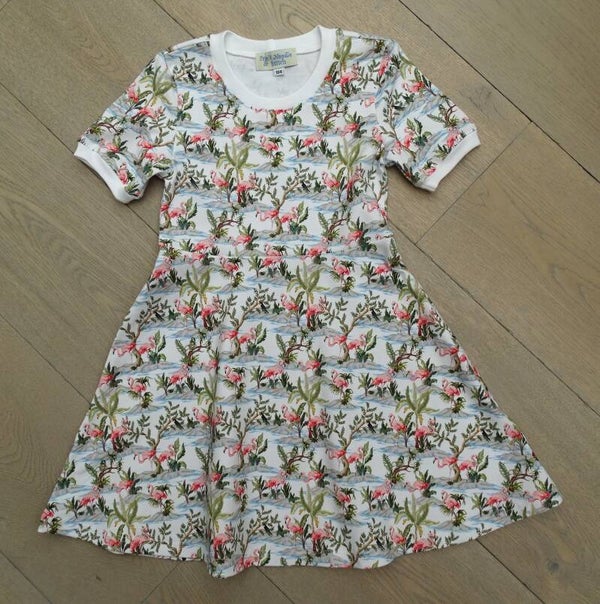 Jurk flamingo palmbomen , korte mouw