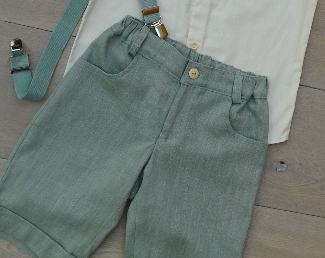 Korte broek linnen olijfgroen