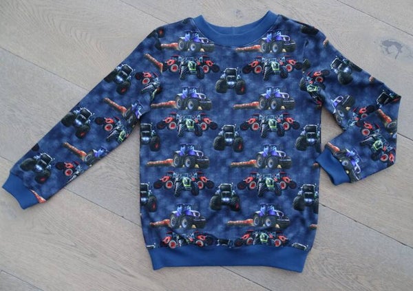 sweater blauw tractors all over print