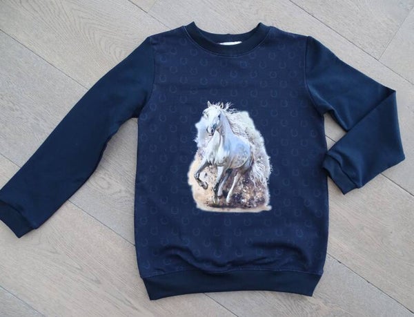 sweater Horse donkerblauw, wit paard