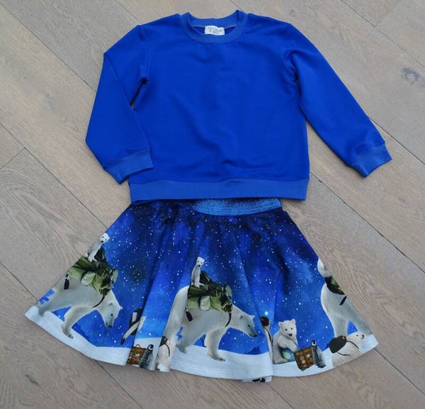set: cirkelrok ijsbeer + sweater kobaltblauw