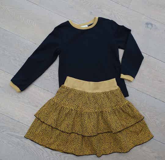 set: strokenrok leopard + longsleeve, oker/zwart