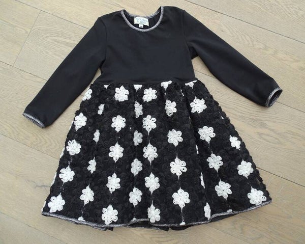 Jurkje feestelijk zwart/roosjestule zwart-wit