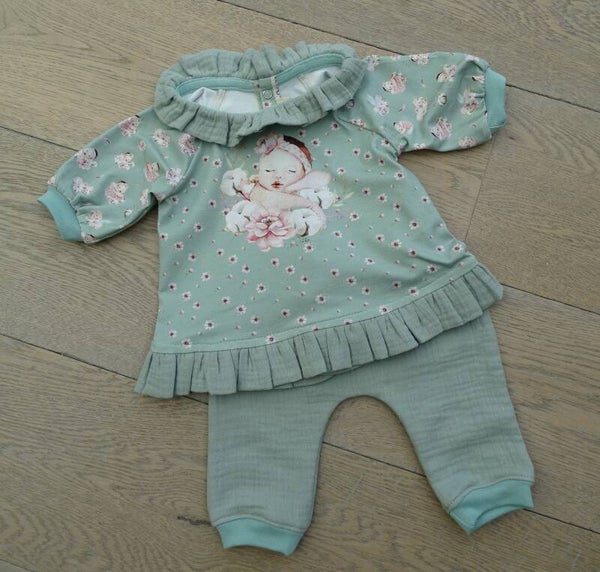 baby setje newborn baby roze, frulle gauze mint groen