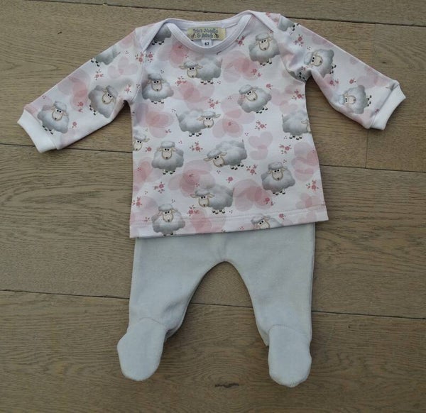 baby setje schaapjes/velvet grijs/grijs tricot