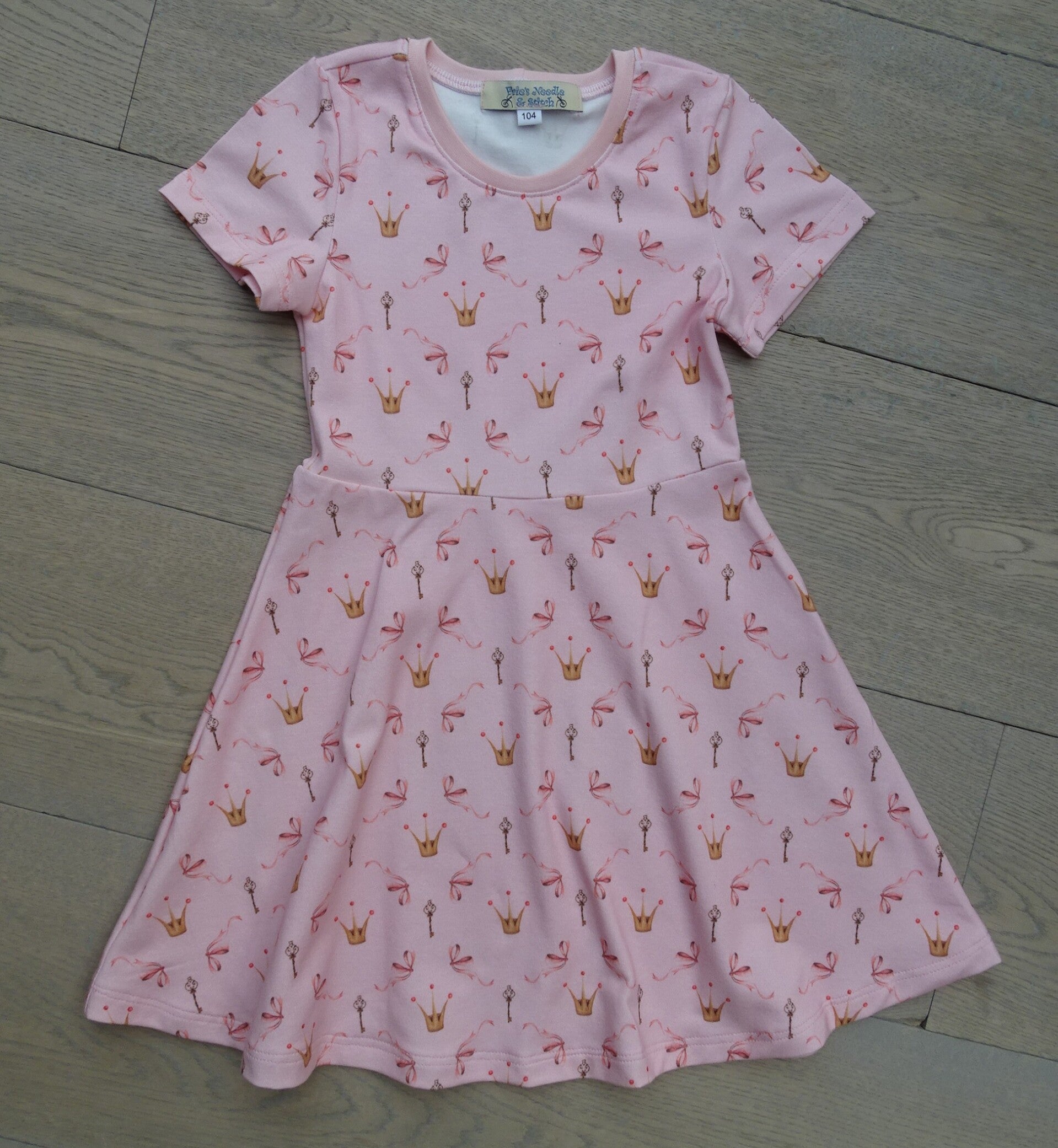 Jurk roze Prinsessenkroontje, korte mouw