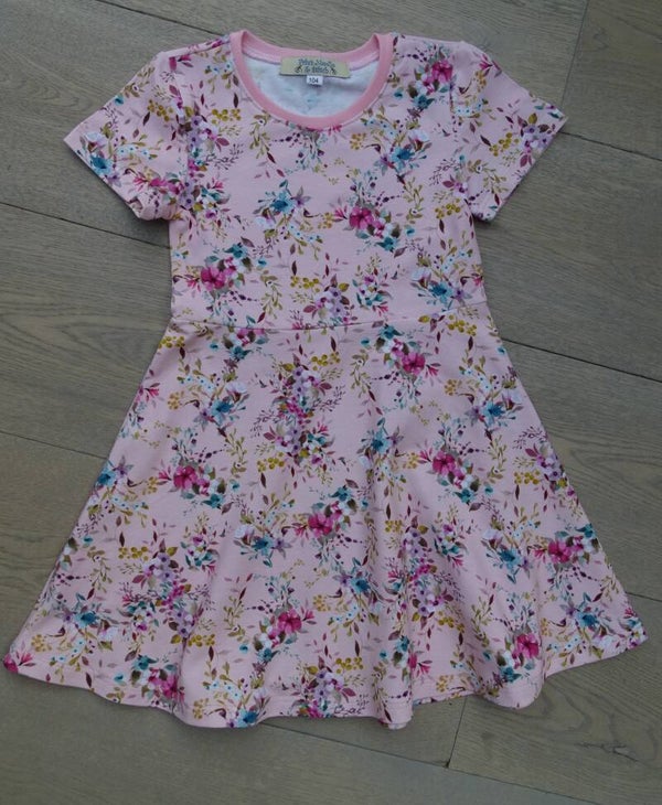 Jurk Flowers paarsroze  korte mouw